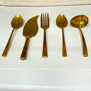 Dirilyte Empress Goldtone Serveware Set of Five Includes Ladle Mid Century